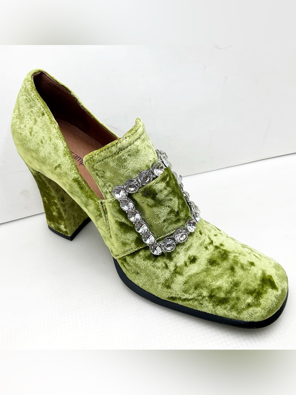 🆕{Jeffery Campbell} Velvet Chunky Rhinestone Buckle Heel Loafers - Picture 3 of 16